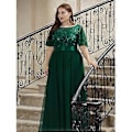 Miniatyrbillede 5 af 5: Ever-Pretty Dame Plus Size Sequin Broderi A-Linje Kortærmet Bryllupsgæstekjole (4XL safirblå)