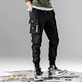 Miniatyrbillede 3 af 5: Mænds Sweatpants med Elastisk Linning, Snøretræk og Indtrækkelige Manchetter - Multilommer, Ensfarvet, Casual Cargobukser (4XL Sort)