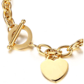 Miniatyrbillede 4 af 4: Elegant kærlighed i guld rustfrit stål kæde led charme armbånd til kvinder med toggle-lås