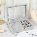 Miniatyrbillede 1 af 5: Ny Fløjls Smykkeæske Mode Bærbar Smykke Organizer Opbevaring Stud Øreringe Halskæde Ring Smykke Opbevaring Holder Case (B02 9 gitter)