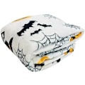 Miniatyrbillede 4 af 5: Haunted Halloween Fleece Tæppe: Edderkoppespind Heksehat Sorte Flagermus og Dekorerede Græskar Print på Blødt Fløjl F