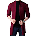Miniatyrbilde 1 av 5: Fianao Herre Cardigan Genser Ren Farge Anti-krymping Høst Menn Vinter Strikk Genserjakke for Arbeid (2XL Vinrød)