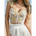 Miniatyrbilde 2 av 5: Sexy Bustier for Kvinner med Blomsterbroderi, Crop Top, Push Up, Korsett Topp, BH for Nattklubb, Fest, Rave Antrekk (S)