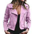 Miniatyrbild 1 av 2: Damjacka i konstläder för kvinnor, dragkedja, motorcykel, biker, kort, ytterplagg, slim fit, (3XL Rosa)