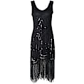 Pikkukuva 1 / 2: Naisten 1920-luvun Flapper-mekko Pitkä Franssuilla Suuri Gatsby -asu 20-luvun Vintage-juhlamekko Helmiä ja Pailletteja (M Musta)