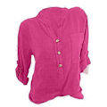 Miniatyrbillede 1 af 5: Dame Ensfarvet V-hals Bluse med Lommer (XXXL rose)