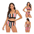 Miniatyrbillede 2 af 5: Pigetøj Bikini til Piger Stribet Sexy Rygløs Plus Size Badetøj til Ferie Xl Sort