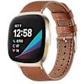 Miniatyrbilde 5 av 5: For Fitbit Versa 3 smartklokke klassisk dobbeltsidig førstelags ku-skinn lærrem for Fitbit Versa 3 / for Fitbit Sense band For Fitbit Sense Rød