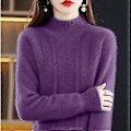 Miniatyrbillede 1 af 5: Ren Cashmere Sweater Pullover Dame Efterår og Vinter Halvhøj Krave Ensfarvet Casual Langærmet Strikket Bundtrøje Top (S lilla)