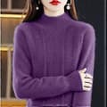 Ren Kashmirtröja Pullover Dam Höst och Vinter Halvhög Krage Enfärgad Casual Långärmad Stickad Undertröja Topp (XL lila)