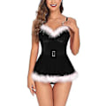 Miniatyrbilde 2 av 4: Dameundertøysett Nattkjole Stålring Pyjamas Strømpebåndskjole Sett Sexy Jul Plysj Slank Kjole Julenissen Cosplay Kostyme (S Svart)