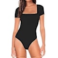 Miniatyrbillede 4 af 5: Korte Ærmer Bodysuit Kvinder Elegant Slim Fit Ren Farve Trykknap Bodysuit til Cocktail Party (2XL Sort)