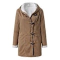 Miniatyrbillede 2 af 5: Dame Vinter Langærmet Tyk Plus Fløjl Hætte Casual Bomuld Varm Jakke Fleece Varm Frakke Hættetrøje Overtøj 1 stk (2XL Khaki)
