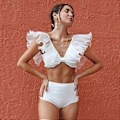 Miniatyrbild 2 av 5: Högmidjad Baddräkt Dam Badkläder Bikini Bandage Bikini Set Vadderad Baddräkt Nytt Lövmönster Baddräkt Maillot de bain