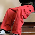 Miniatyrbillede 4 af 5: Mænd Cargo Bukser Snøretræk Flere Lommer Ensfarvet Løse Hip Hop Streetwear Ankel-bånd Elastisk Talje Mænd Sommerbukser Mandlige Tøj (L Rød)