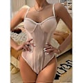 Miniatyrbild 4 av 5: Kvinnlig Sexy Bodysuit Spetsnät Jumpsuit Formgivande Rygglös En-delad Bustier (S Roseröd)