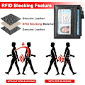Miniatyrbild 4 av 5: Liten damplånbok i äkta läder, hopfällbar korthållare med RFID-blockering och blixtlåsförsedd myntficka