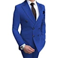 Miniatyrbillede 1 af 5: Herre Dobbeltbrystet Blazer Suit 2 Dele Slim Fit Bryllup Brudgom Tuxedos Peak Lapel Formelle Prom Suits (40 Royal Blå)