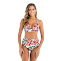 Miniatyrbild 1 av 5: Flickors badkläder split  dammode sexig samlad byst  bikini badkläder 3xl Röd lönnlöv