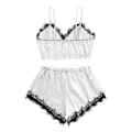 Miniatyrbild 2 av 4: Dam Underkläder Spets Silke Satin Cami Linne Toppar Shorts Pyjamas Set Sovkläder Nattkläder -NMAOV(2XL Vit)