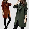 Miniatyrbilde 1 av 5: Vinterulljakke for kvinner, lang, casual, solid, slank, varm overfrakk, yttertøy (S Army Green)