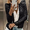 Miniatyrbillede 2 af 4: Dame Cardigan Langærmet Skinnende Pailletjakke Åben Front Casual Damejakke A(2XL Rød)