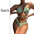 Pikkukuva 2 / 5: Naisten seksikkäät olkaimet Halter Cross Front High Cut String 2-osainen bikinisetti uimapuku (S Vihreä)