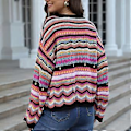 Miniatyrbilde 4 av 5: Badedrakt Cover Up Topp Fargerik Stripe Design Rundhals Hult Kvinner Bikini Cover Ups for Beach Party (XL Svart)