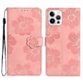 Miniatyrbillede 1 af 5: Til iPhone 12 Pro 6.1 tommer Blomster Præget PU Læder Telefon Cover Foldbart Stativ Pung Cover (Style C)