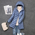 Miniatyrbilde 2 av 5: Vinterjakke for kvinner, lang, slank passform, hette, varm jakke, egnet for vennegrupper (L Haze Blue)
