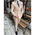 Miniatyrbild 2 av 5: Herrar Dubbelknäppt Blazer Kostym 2 Delar Slim Fit Bröllop Brudgum Tuxedo Peak Lapel Formell Prom Kostymer (38 Khaki)