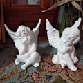 Miniatyrbillede 4 af 5: Sæt af 2 Keruber Engle Resin Have Statue Figur, Indendørs Udendørs
