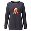 Miniatyrbilde 2 av 4: Juletunika for kvinner med lang erme, Xmas søt elgtrykk topp bluse M grå