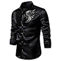 Miniatyrbillede 2 af 4: Mænd Sequin Slim Fit Knapløs Skjorte Fest Langærmet Kjole Skjorte Casual Tops (M Sort)