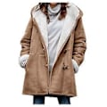 Miniatyrbillede 1 af 5: Dame Vinter Langærmet Tyk Plus Fløjl Hætte Casual Bomuld Varm Jakke Fleece Varm Frakke Hættetrøje Overtøj 1 stk (S Khaki)