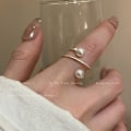Miniatyrbillede 5 af 5: Justerbar åben wrap-ring med skalperle - forgyldt statement-ring til bryllup