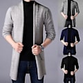 Miniatyrbilde 2 av 5: Fianao Herre Cardigan Genser Ren Farge Anti-krymping Høst Menn Vinter Strikk Genserjakke for Arbeid (3XL Vinrød)