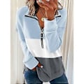 Miniatyrbild 2 av 5: Dam Halv Dragkedja Revers Sweatshirt Casual Långärmad Lös Pullover Topp för Daglig Användning Blå S