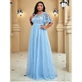 Miniatyrbillede 1 af 5: Ever-Pretty Dame Plus Size Sequin Broderi A-Linje Kortærmet Bryllupsgæstekjole (6XL himmelblå)