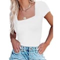 Pikkukuva 1 / 5: Lyhythihainen Body Naiselle Elegantti Slim Fit Yksivärinen Napit Cocktail Partylle (L Valkoinen)