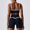 Miniatyrbilde 4 av 5: 2-delt Yoga-sett Fargeblokk Spaghettistropp Kryss Midje Kvinne Sport Yoga-sett for Løping (M Shorts Avansert Svart)