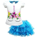 Miniatyrbillede 1 af 2: Pigebørn Sommer Outfit Enhjørning T-shirt Toppe Lagdelt Tutu Tulle Skørt Sæt (6-7 År)