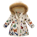 Miniatyrbild 1 av 2: Parka med Fuskpälskrage för Flickor 4-11 År, Huva, Vinterjacka med Blixtlås (9-10 År Vit Fjäril)