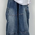Miniatyrbilde 5 av 5: Menn Baggy Cargo Jeans med Flere Lommer Ensfarget Glidelås Fly Løse Rett Brede Ben Bukser Høst Denim Bukser Streetwear (M Blå)