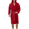 Pikkukuva 1 / 5: Pitkähihainen taskullinen vyöllä varustettu yksivärinen miesten kylpytakki, talvella lämmin, huppu, pitkä fleece, kotikäyttöön, yöasu (5XL punainen)