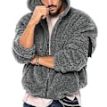 Miniatyrbilde 1 av 5: Høst- og vinterjakke for menn, tykk dobbeltsidig fleece, ensfarget, hette, løs, glidelås, myk, lang erme, lommer, kuldebestandig (XL mørk grå)