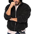 Miniatyrbillede 1 af 5: Mænd Efterår Vinter Frakke Tyk Dobbeltsidet Fleece Ensfarvet Hætte Løstsiddende Lynlås Blød Langærmet Lommer Kuldebestandig Jakke (3XL Sort)