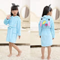 Miniatyrbillede 1 af 3: 3-10 År Piger Unicorn Flannel Hættetrøje Badekåbe Dressing Gown Bæltet Robe Nattøj (7-8 År Blå)