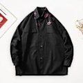 Miniatyrbilde 5 av 5: Skjortejakke med revers, lange ermer, klafflommer, enkeltradet, for menn, vår/høst, kyssprint, casual (2XL svart)