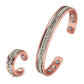 Miniatyrbillede 5 af 5: Rent Smykker i Rent Kobber til Kvinder - Twisted Open Cuff Justerbar Kobber Magnetisk Armbånd Øreringe Gigt Magnetisk Terapi Ring ( )
